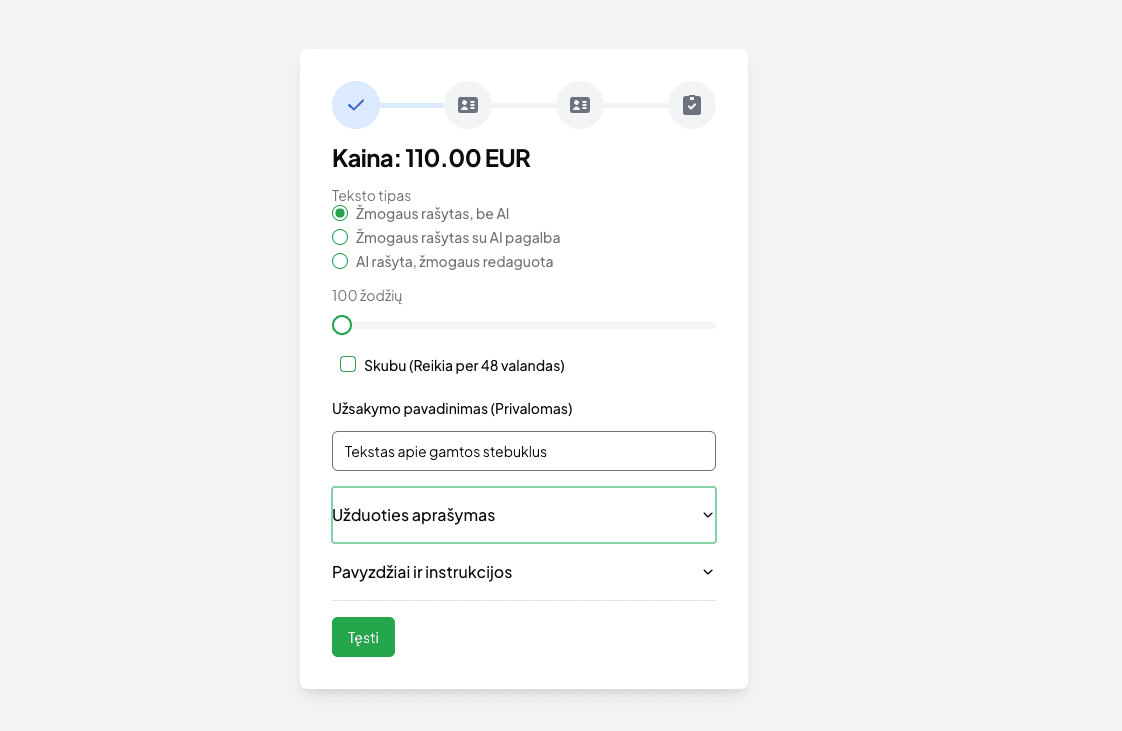 Nurodykite užsakymo detales